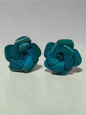 Teal Turquoise Colored Handmade Wooden Flower Shaped Earrings